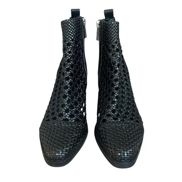 Michael Kors Black Augustine Woven Ankle Boots Size 7.5 Open Weave - Picture 3 of 15